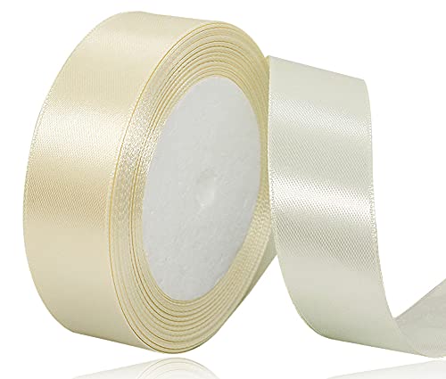 Satinband Beige 20mm, 22 Meters Dekoration Geschenkband breit Schleifenband, Stoffband für Hochzeit, Taufe und Geburtstag Geschenke von AHOMAME