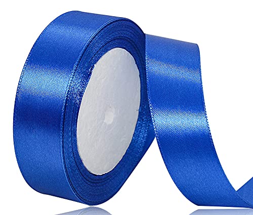 Satinband Blau 25mm, 22 Meters Dekoration Geschenkband breit Schleifenband, Stoffband für Hochzeit, Taufe und Geburtstag Geschenke von AHOMAME