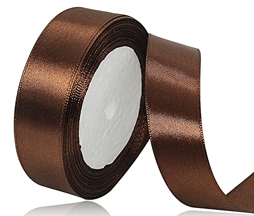 Satinband Braun 25mm, 22 Meters Dekoration Geschenkband breit Schleifenband, Stoffband für Hochzeit, Taufe und Geburtstag Geschenke von AHOMAME