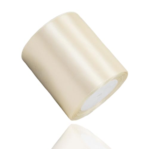 Satinband Creme 100mm, 22 Meters Beige Dekoration Geschenkband breit Schleifenband, Stoffband für Hochzeit, Taufe und Geburtstag Geschenke von AHOMAME