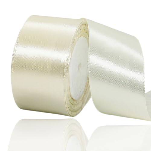 Satinband Creme 50mm, 22 Meters Beige Dekoration Geschenkband breit Schleifenband, Stoffband für Hochzeit, Taufe und Geburtstag Geschenke von AHOMAME