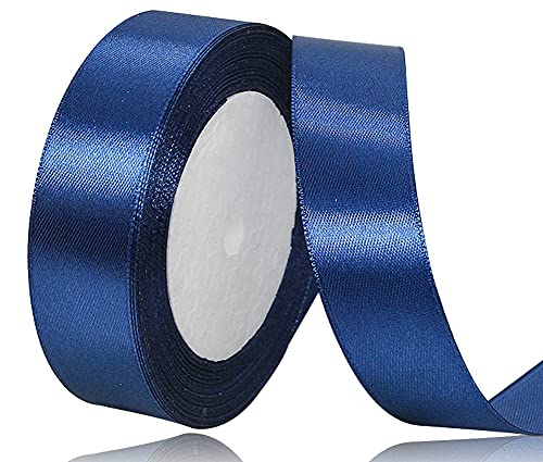 Satinband Dunkelblau 25mm, 22 Meters Dekoration Geschenkband breit Schleifenband, Stoffband für Hochzeit, Taufe und Geburtstag Geschenke von AHOMAME