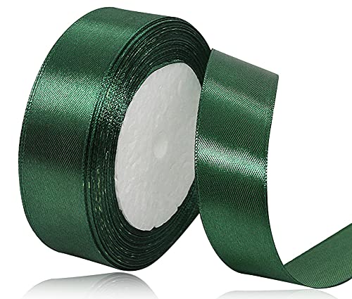 Satinband Dunkelgrün 25mm, 22 Meters Dekoration Geschenkband breit Schleifenband, Stoffband für Hochzeit, Taufe und Geburtstag Geschenke von AHOMAME