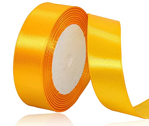 Satinband Gelb 25mm, 22 Meters Dekoration Geschenkband breit Schleifenband, Stoffband für Hochzeit, Taufe und Geburtstag Geschenke von AHOMAME