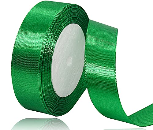 Satinband Grün 25mm, 22 Meters Dekoration Geschenkband breit Schleifenband, Stoffband für Hochzeit, Taufe und Geburtstag Geschenke von AHOMAME