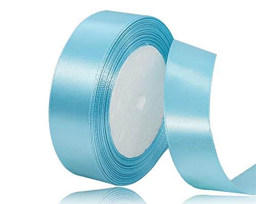 Satinband Himmelblau 20mm, 22 Meters Dekoration Geschenkband breit Schleifenband, Stoffband für Hochzeit, Taufe und Geburtstag Geschenke von AHOMAME