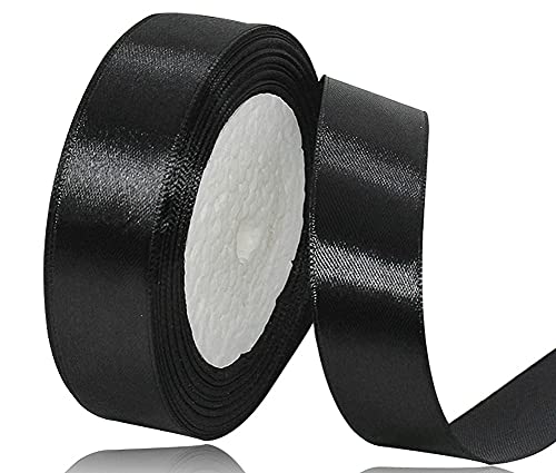 Satinband Schwarz 20mm, 22 Meters Dekoration Geschenkband breit Schleifenband, Stoffband für Hochzeit, Taufe und Geburtstag Geschenke von AHOMAME