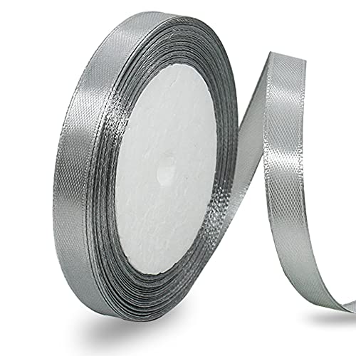 Satinband Silber 10mm, 22 Meters Grau Dekoration Geschenkband breit Schleifenband, Stoffband für Hochzeit, Taufe und Geburtstag Geschenke von AHOMAME