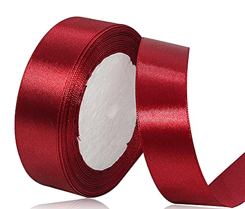 Satinband Weinrot 20mm, 22 Meters Dekoration Geschenkband breit Schleifenband, Stoffband für Hochzeit, Taufe und Geburtstag Geschenke von AHOMAME