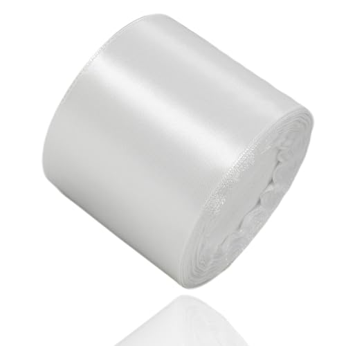 Satinband Weiß 75mm, 22 Meters Dekoration Geschenkband breit Weiss Schleifenband, Stoffband für Hochzeit, Taufe und Geburtstag Geschenke von AHOMAME