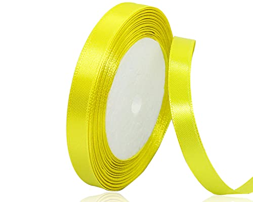 Satinband Zitronengelb 10mm, 22 Meters Dekoration Geschenkband breit Schleifenband, Stoffband für Hochzeit, Taufe und Geburtstag Geschenke von AHOMAME