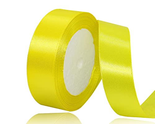 Satinband Zitronengelb 25mm, 22 Meters Dekoration Geschenkband breit Schleifenband, Stoffband für Hochzeit, Taufe und Geburtstag Geschenke von AHOMAME