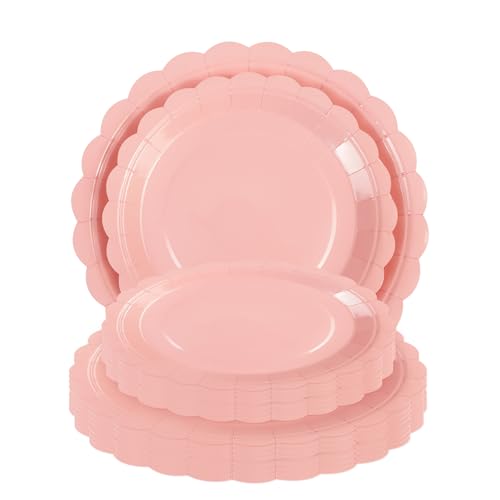 Geburtstag Party Pappteller 17,8 cm 25 Stück & 22,9 cm 25 Stück Rosa Kuchen Dessertteller Partyzubehör gewellte Teller für Babyparty, Hochzeit, Geburtstag von AHPYEUHK