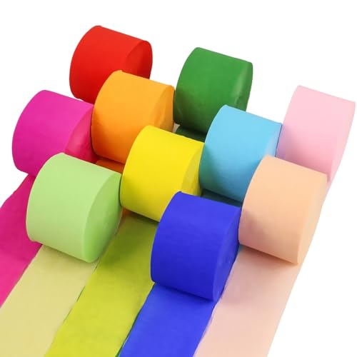 Krepppapier 10 Rollen 250 M Bunt Regenbogen Krepppapier Party Dekoration Hintergrund Luftschlangen Papier Crepe Bastelkrepp für die Hochzeitsdekoration Geburtstagsfeier(4.5cm*25m/rollen) von AHPYEUHK