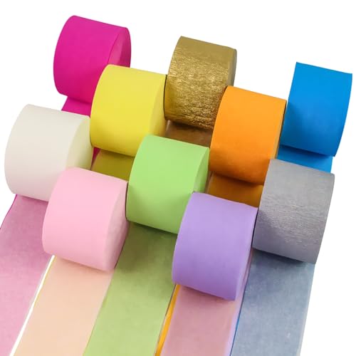 Krepppapier 10 Rollen 250 M Bunt Regenbogen Krepppapier Party Dekoration Hintergrund Luftschlangen Papier Crepe Bastelkrepp für die Hochzeitsdekoration Geburtstagsfeier(4.5cm*25m/rollen) von AHPYEUHK