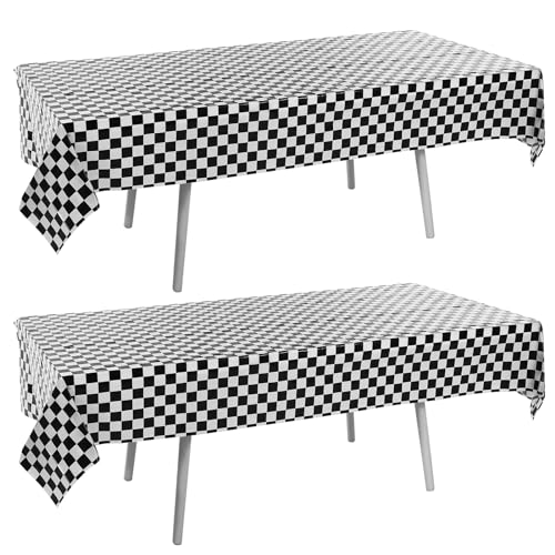 2 STK Schwarz Weiß Karierte Tischdecke,Gingham Tischdecke,Tischdecke Racing,Kunststoff Büffelkaro-Tischdecke,Schwarz-Weiß Karierte Flaggen-Tischdecken,für Rennwagen Thema Geburtstag Party-54x108 Inch von AHQiZFX