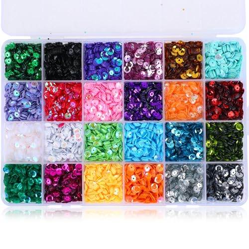 AHQiZFX 16000 Stück Pailletten,24 Farben Basteln Pailletten zum Nähen,Lose Pailletten mit Loch,Glitzer Holographische Pailletten,für Nähen Aufkleben Auffädeln DIY Kunsthandwerk Scrapbooking Schmuck von AHQiZFX