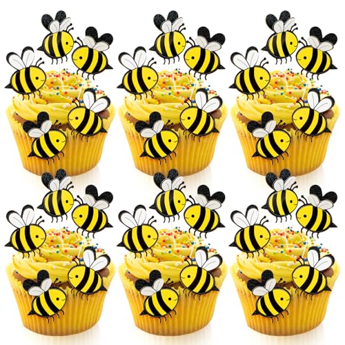 AHQiZFX 30 Stück Bienen-Kuchenaufsätze, doppellagig, Bienenkuchenaufsätze, kleine Biene, Kuchendekorationen, Hummelfigur, Cupcake-Picks für Bienen-Themenpartys, Hochzeiten, Feiern oder von AHQiZFX