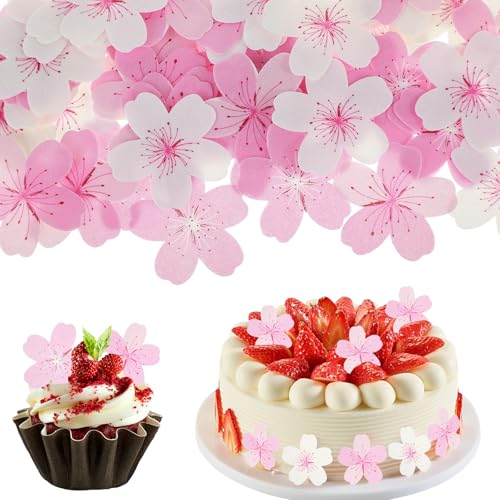 AHQiZFX 60 Stück Blumen Tortenaufsatz,Blumen Party Kuchen Deko,Blumen Tortendeko,Blumen Cupcake Topper,Kirschblüte Tortendeko,Oblatenpapier Blumen Deko,für Hochzeits Geburtstag Babyparty Partyzubehör von AHQiZFX