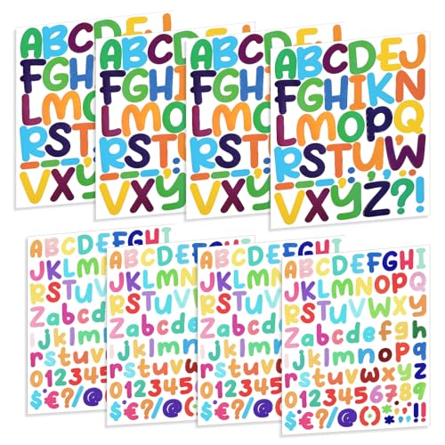 AHQiZFX 8 Blatt Buchstaben Aufkleber,Bunte Klebebuchstaben Aufkleber,2 Größe Wasserfest Buchstabenaufkleber,Selbstklebende Vinyl Buchstaben Zahlen Kit,für Postfach Schilder Adressnummer Scrapbooking von AHQiZFX