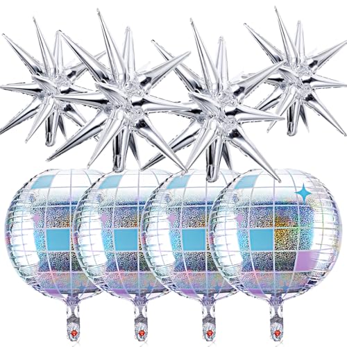 AHQiZFX Disco-Ballons, silberfarbene letzte Disco-Luftballons, 55,9 cm, 4D-Folienballons mit metallischem Stern, für 70er-Jahre, Disco-Tanz, Geburtstag, Party, Abschlussfeier, Neujahrsdekoration, 8 von AHQiZFX