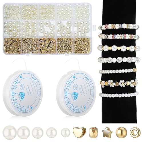 AHQiZFX Perlen für Armbänder, 720 Stück, goldene Abstandshalter und Perlen für Armbänder, Freundschaftsarmband-Kits, Armband-Perlen-Kits, Perlen für Schmuckherstellung, Dekoration, DIY, Basteln, von AHQiZFX