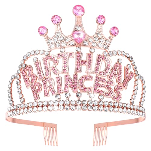 Birthday Prinzessinnen Krone,Geburtstag Kronen Mädchen Stirnband,Krone Damen Tiara,Kristall Strass Geburtstagskrone,Kronprinzessin Party Zubehör für Frauen Mädchen Geburtstag Party Gefälligkeiten Deko von AHQiZFX