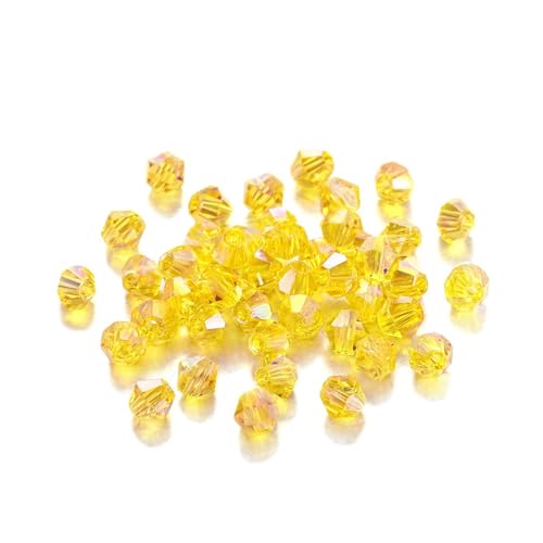 AHUFGN Kristall Bicone Perlen 200 Stück 3 mm AB-Farbe glänzende facettierte Glasperlen lose Abstandshalter Doppelkegel-Kristalle Perlen for DIY-Armbänder Schmuckherstellung Zubehör(Yellow1) von AHUFGN