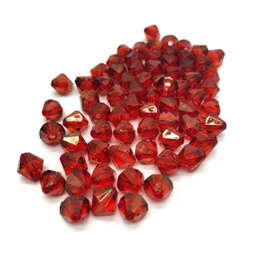 AHUFGN Kristall Bicone Perlen 6mm 8mm 10mm facettierte Doppelkegel-Kristall-Acryl-Perlen, lose Abstandshalter, runde Perlen for Selbermachen, Schmuckherstellung(Red,8mm 100pcs) von AHUFGN