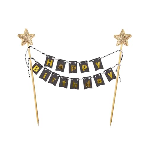 AHUFGN Tortendekoration 5 stücke Kuchen Topper Banner Handgemachte Sterne Flagge for Party Kinder Mädchen Junge Geburtstag Kuchen Dekorationen(Black) von AHUFGN