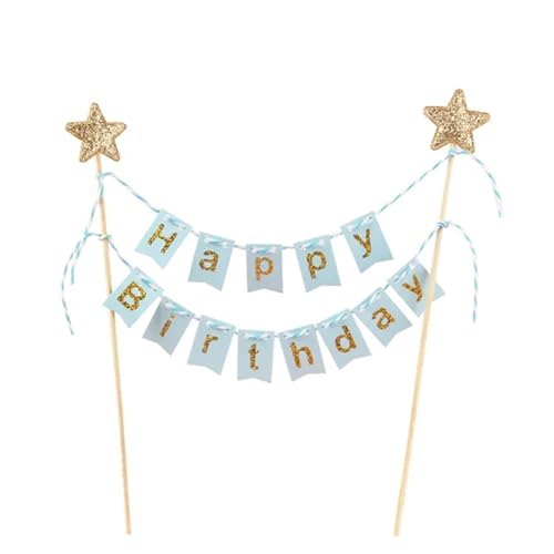 AHUFGN Tortendekoration 5 stücke Kuchen Topper Banner Handgemachte Sterne Flagge for Party Kinder Mädchen Junge Geburtstag Kuchen Dekorationen(Blue) von AHUFGN