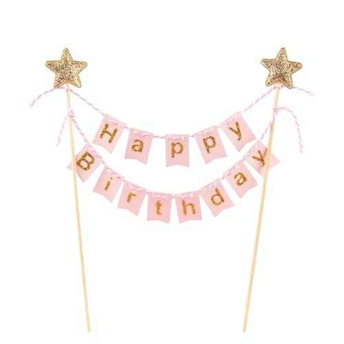 AHUFGN Tortendekoration 5 stücke Kuchen Topper Banner Handgemachte Sterne Flagge for Party Kinder Mädchen Junge Geburtstag Kuchen Dekorationen(Pink) von AHUFGN