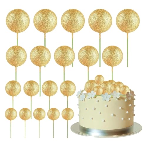 AHUFGN Tortendekoration 80 Stück goldene Kugeln, Kuchenaufsatz, Mini-Luftballons, Kuchendekorationen, Silberne Schaumstoffbälle, Kucheneinlage, Topper(20 pcs Glitter Gold) von AHUFGN