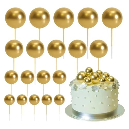 AHUFGN Tortendekoration 80 Stück goldene Kugeln, Kuchenaufsatz, Mini-Luftballons, Kuchendekorationen, Silberne Schaumstoffbälle, Kucheneinlage, Topper(20 pcs Gold) von AHUFGN