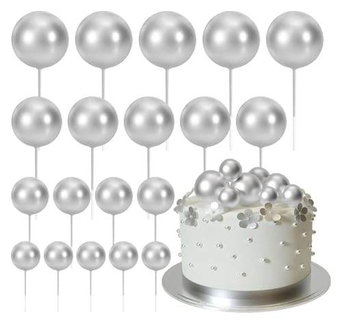 AHUFGN Tortendekoration 80 Stück goldene Kugeln, Kuchenaufsatz, Mini-Luftballons, Kuchendekorationen, Silberne Schaumstoffbälle, Kucheneinlage, Topper(20 pcs Silver) von AHUFGN