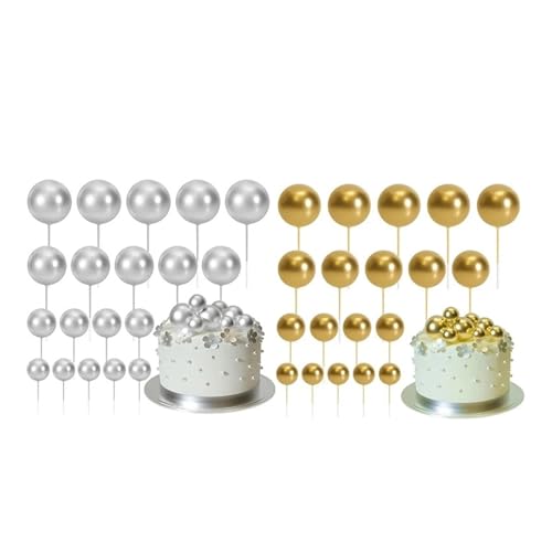 AHUFGN Tortendekoration 80 Stück goldene Kugeln, Kuchenaufsatz, Mini-Luftballons, Kuchendekorationen, Silberne Schaumstoffbälle, Kucheneinlage, Topper(40 pcs Gold Silver) von AHUFGN