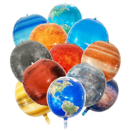 12 Stücke Weltraum Kindergeburtstag Deko Folienballons sonnensystem ballons,4D Helium Ballons,Weltraum Sonne Merkur Venus Erde Mond Mars Jupiter Saturn Uranus Neptun von AHVMIL