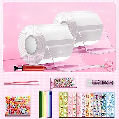 AHYDFSR Nano Tape Bubbles Set, Bubble Tape Diy,Blowing Bubble Tape, mit Perlen, Glitzerpailletten und Strohhalme, Nano Tape Ball,Nano Tape Bubbles,Nano Klebeband für Blow Bubbles (transparent) von AHYDFSR