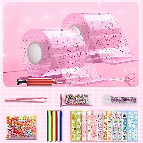 Bubble Tape DIY 28 Stück, Nano Tape Bubbles Set, 3m Nano Doppelseitiges Klebeband, Nano Bubble DIY Craft Kit mit Pailletten und Strohhalmen, for Making Bubbles mit Pailletten Aufkleber (Pink) von AHYDFSR