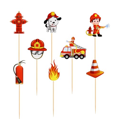 AIBAOBAO 24 Stück Feuerwehr Thema Geburtstag Tortendeko Set, Cupcake Topper, Feuerwehrmann, Feuerwehrauto Rettung Thema Kuchen Picks, Party Supplies für Jungen Kinder Geburtstagsfeier von AIBAOBAO