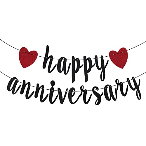 AIBAOBAO Happy Anniversary Bunting Banner, Happy Anniversary Party Dekorationen, Happy Anniversary Banner Wimpelkette Girlande Hängedeko mit Herzen für Jubiläum Jahrestag Hochzeit Party Zeremonie von AIBAOBAO