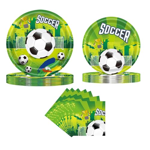 AIBAOBAO Partygeschirr Kindergeburtstag, 40 Pcs Fussball Geburtstag Deko Kinder, Pappteller Geburtstag, 20 Pappteller, 20 Servietten für 20 Gäste Mädchen Junge Mottoparty von AIBAOBAO