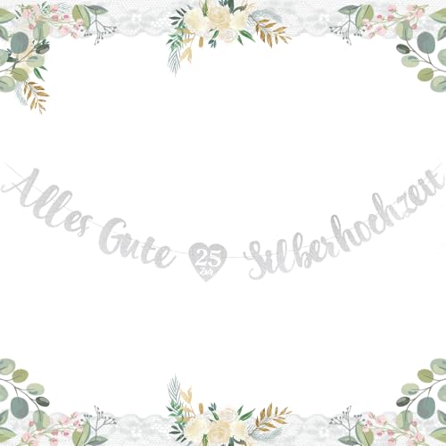 AIBAOBAO Silberhochzeit Girlande Deko, 3m Alles Gute zur Silberhochzeit Girlande, Girlande 25 Silberhochzeit Personalisiert, Hochzeitstag Girlande Dekoration für 25. Jubiläum, 25. Hochzeitstag usw. von AIBAOBAO