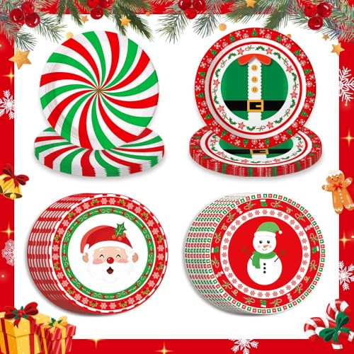 AIBIIN 80 Stück Weihnachtspappteller 22,9 cm Weihnachten Einwegteller Weihnachtsmann Weihnachtsteller Weihnachten Geschirrset Xmas Speiseteller Tischdekorationen Urlaub Party Supplies von AIBIIN