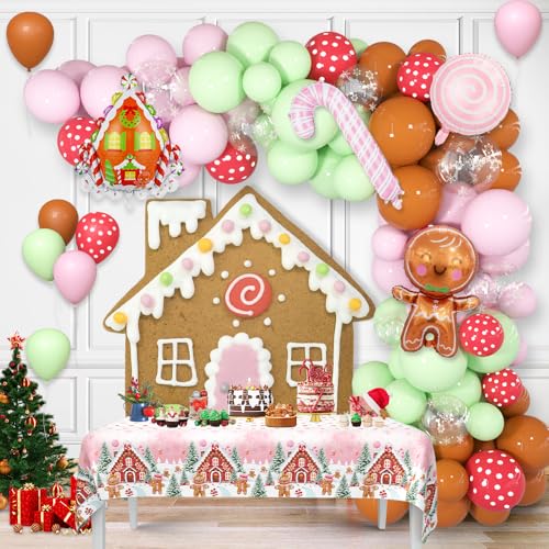 AIBIIN Weihnachtsballonbogen Girlande Kit Lebkuchenmann Xmas Pastell Rosa Luftballons Zuckerstange Süßer Lutscher Folienballon für Weihnachten Geburtstag Party Dekorationen von AIBIIN