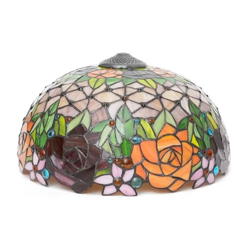 AIBOTY 16-Zoll-Lampenschirme aus Rosenglas im Tiffany-Stil, Ersatz mit Kappe, nur rote orangefarbene Blume Lampenschirm aus Buntglas für Eck-Stehlampen, Nachttischlampe, Schreibtischlampe,Beige von AIBOTY