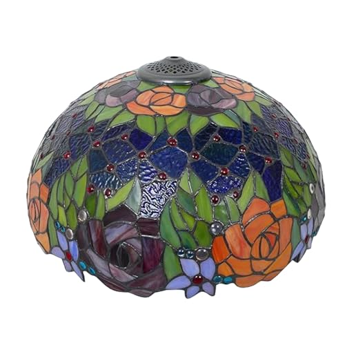 AIBOTY 16-Zoll-Lampenschirme aus Rosenglas im Tiffany-Stil, Ersatz mit Kappe, nur rote orangefarbene Blume Lampenschirm aus Buntglas für Eck-Stehlampen, Nachttischlampe, Schreibtischlampe,Blau von AIBOTY