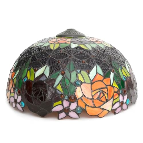 AIBOTY 16-Zoll-Lampenschirme aus Rosenglas im Tiffany-Stil, Ersatz mit Kappe, nur rote orangefarbene Blume Lampenschirm aus Buntglas für Eck-Stehlampen, Nachttischlampe, Schreibtischlampe,Schwarz von AIBOTY