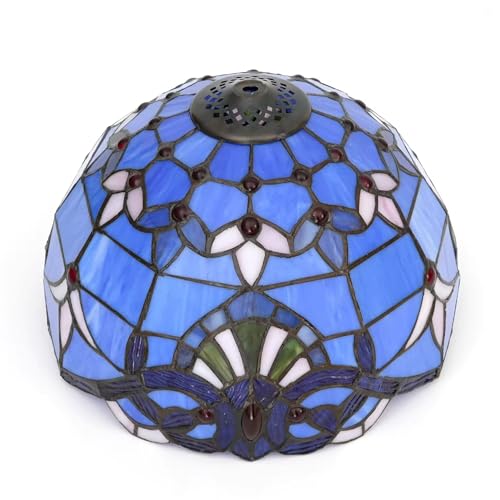 AIBOTY Tiffany 12 Zoll Buntglas Barock Lampenschirme Ersatz, nur handgemachte viktorianische mediterrane Vintage-Stil Lichtabdeckung passend für Tischleuchte Decke Pendelleuchte,Blau von AIBOTY