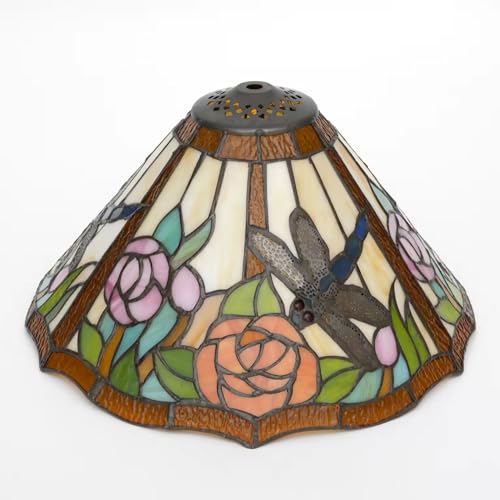 AIBOTY Tiffany 12 Zoll Buntglas Libelle Lampenschirme Ersatz, nur handgemachte Kunst Glas Lampenschirm, Vintage Pastorale Licht Abdeckung fit für Tischlampe Decke Pendelleuchte,Rose von AIBOTY